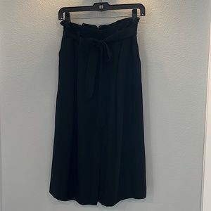 Paper bag waist belted black skirt